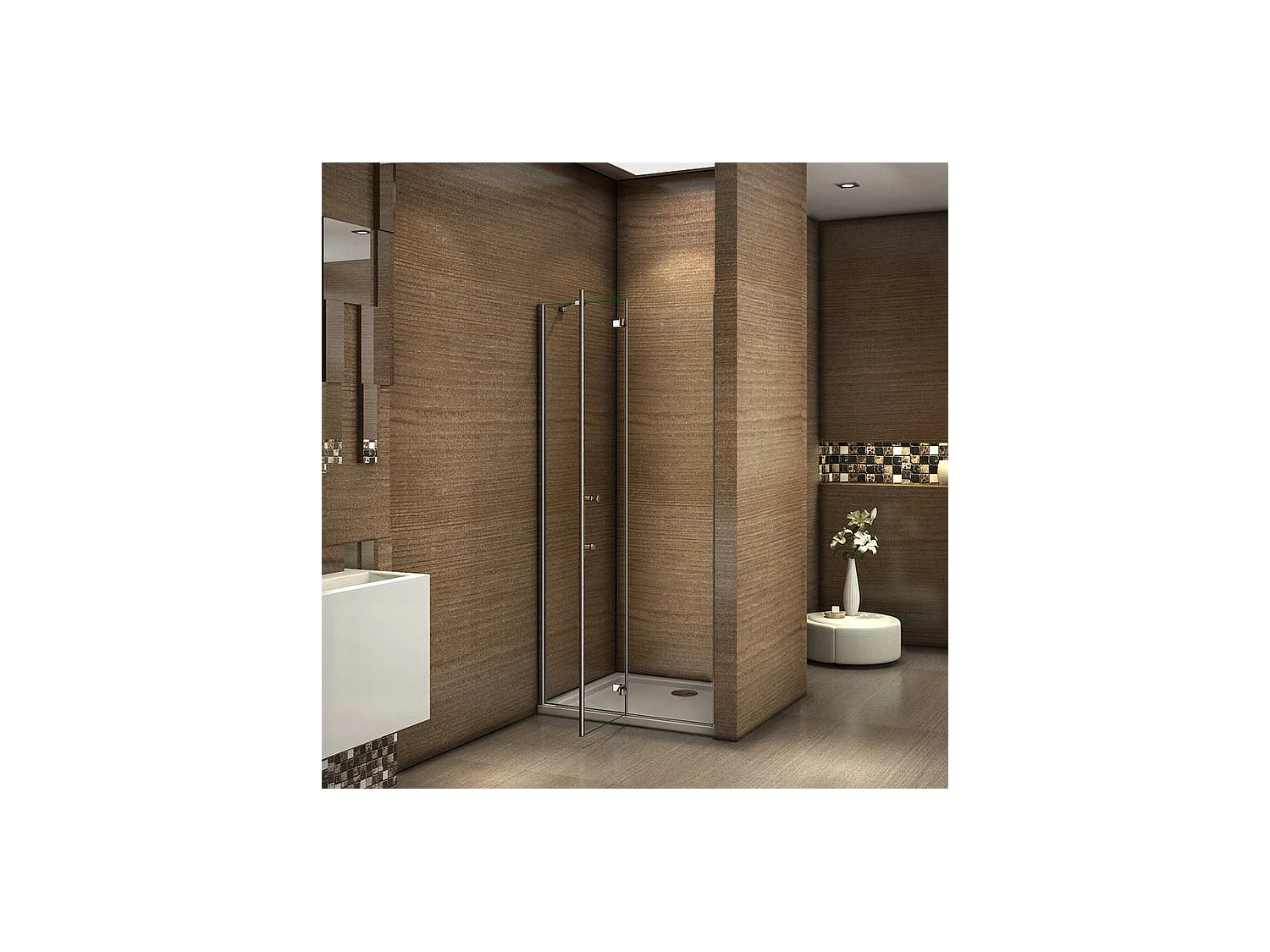 Paroi de douche pivotante 80x195cm en 6mm verre sécurité anticalcaire, installation en niche