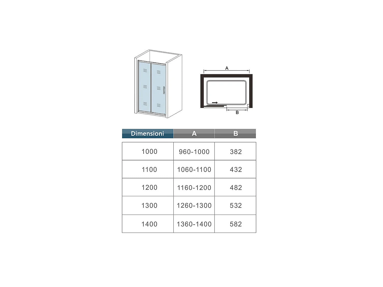 Porte de douche coulissante 150x190cm en 5mm verre trempé, porte de douche Hauteur 190cm - 2 volets