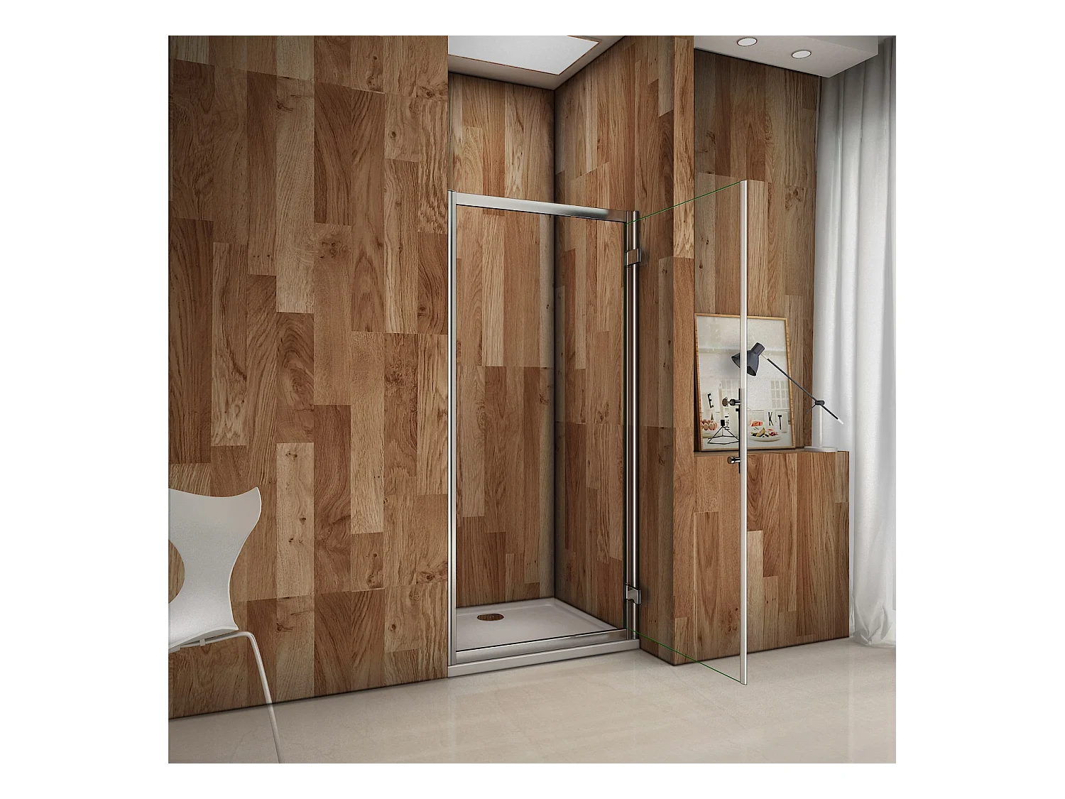 Porte de douche 100x185cm en 6mm verre de sécurité transparent, porte de douche pivotante à charnière