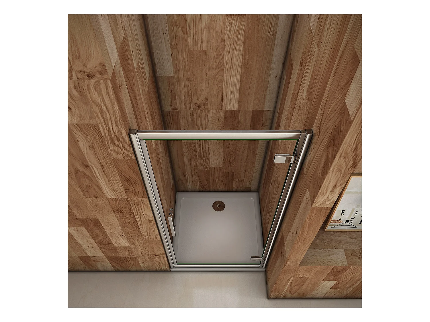 Porte de douche 100x185cm en 6mm verre de sécurité transparent, porte de douche pivotante à charnière