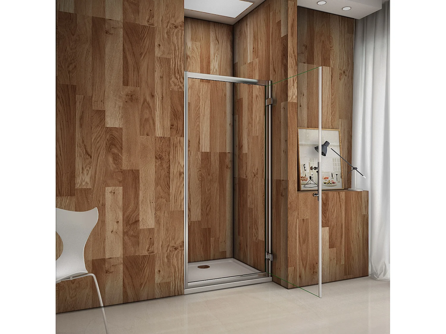 Porte de douche 100x185cm en 6mm verre de sécurité transparent, porte de douche pivotante à charnière