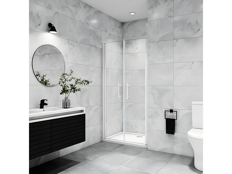 Porte de douche battante 90x180cm profilé blanc en 5mm verre anticalcaire porte de douche Hauteur 180cm Installation en niche