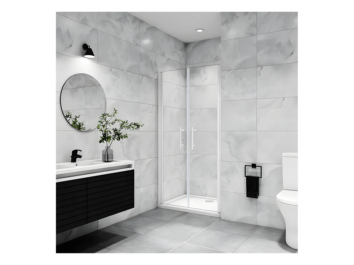 Porte de douche battante 90x180cm profilé blanc en 5mm verre anticalcaire porte de douche Hauteur 180cm Installation en niche