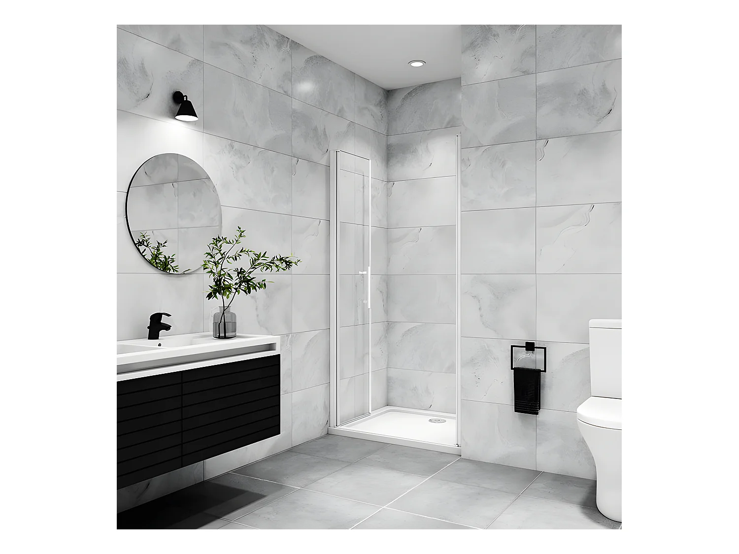 Porte de douche battante 90x180cm profilé blanc en 5mm verre anticalcaire porte de douche Hauteur 180cm Installation en niche