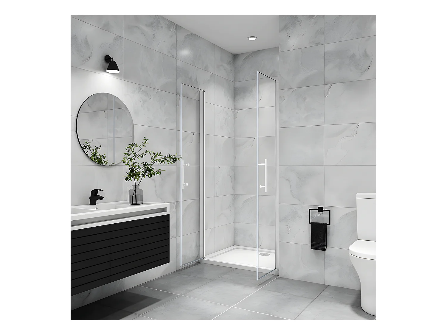 Porte de douche battante 90x180cm profilé blanc en 5mm verre anticalcaire porte de douche Hauteur 180cm Installation en niche