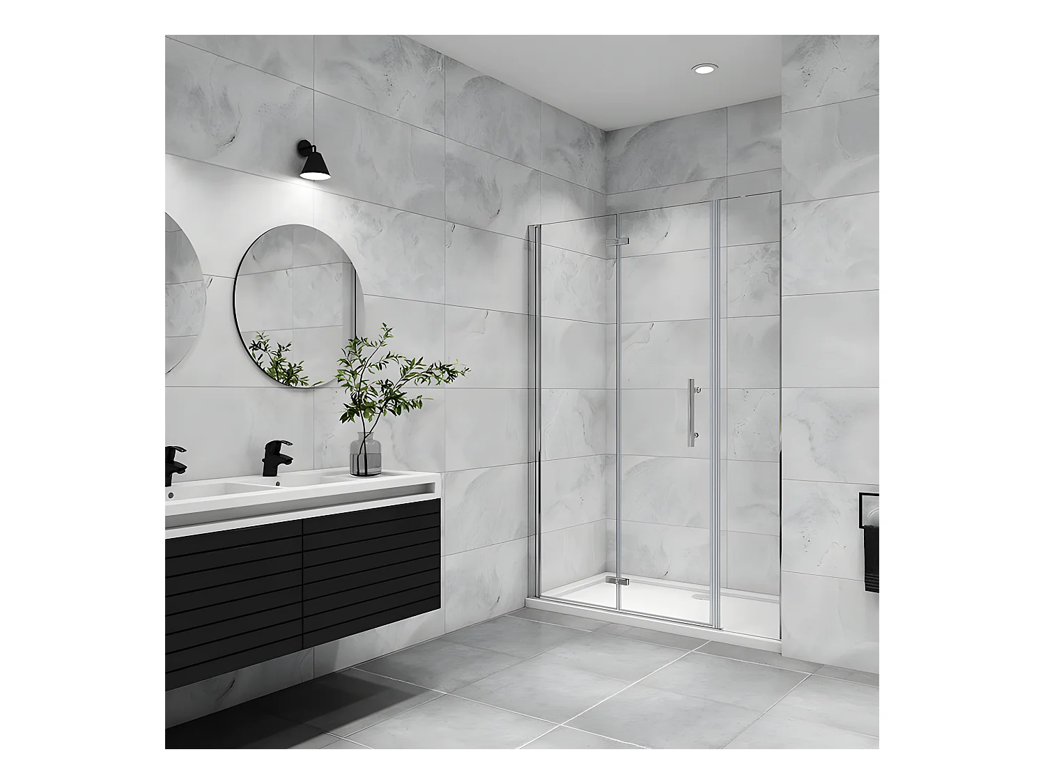 Porte de douche pivotante 110x185cm porte de douche pliante avec un élément fixe en 6mm verre anticalcaire