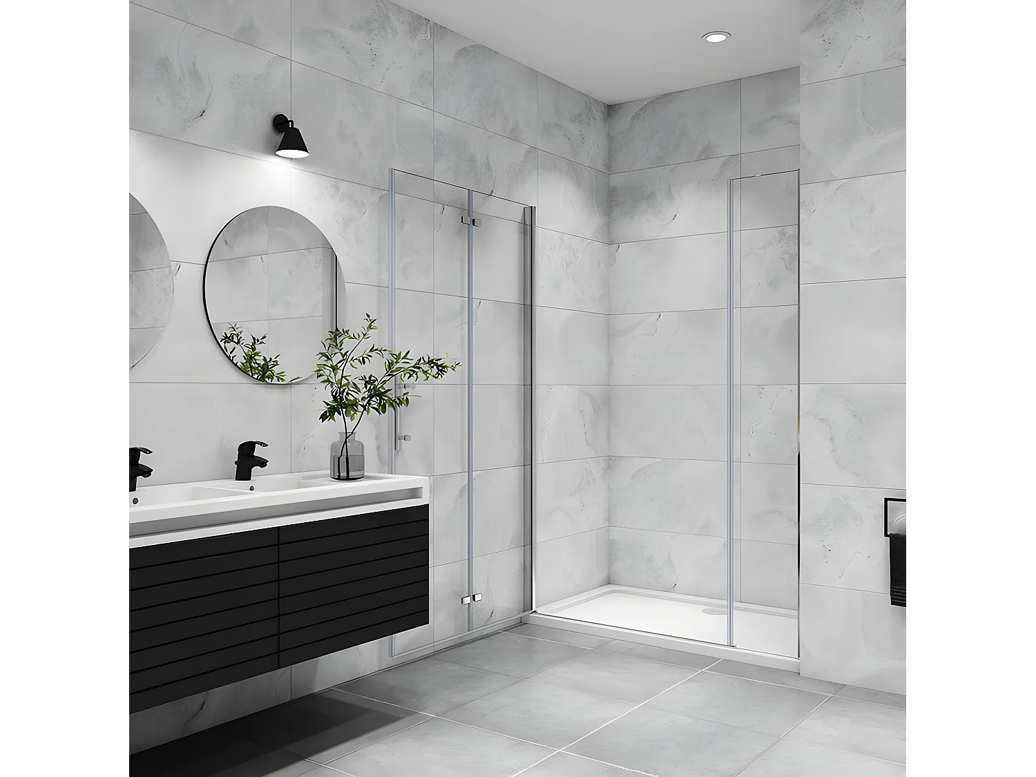 Porte de douche pivotante 110x185cm porte de douche pliante avec un élément fixe en 6mm verre anticalcaire