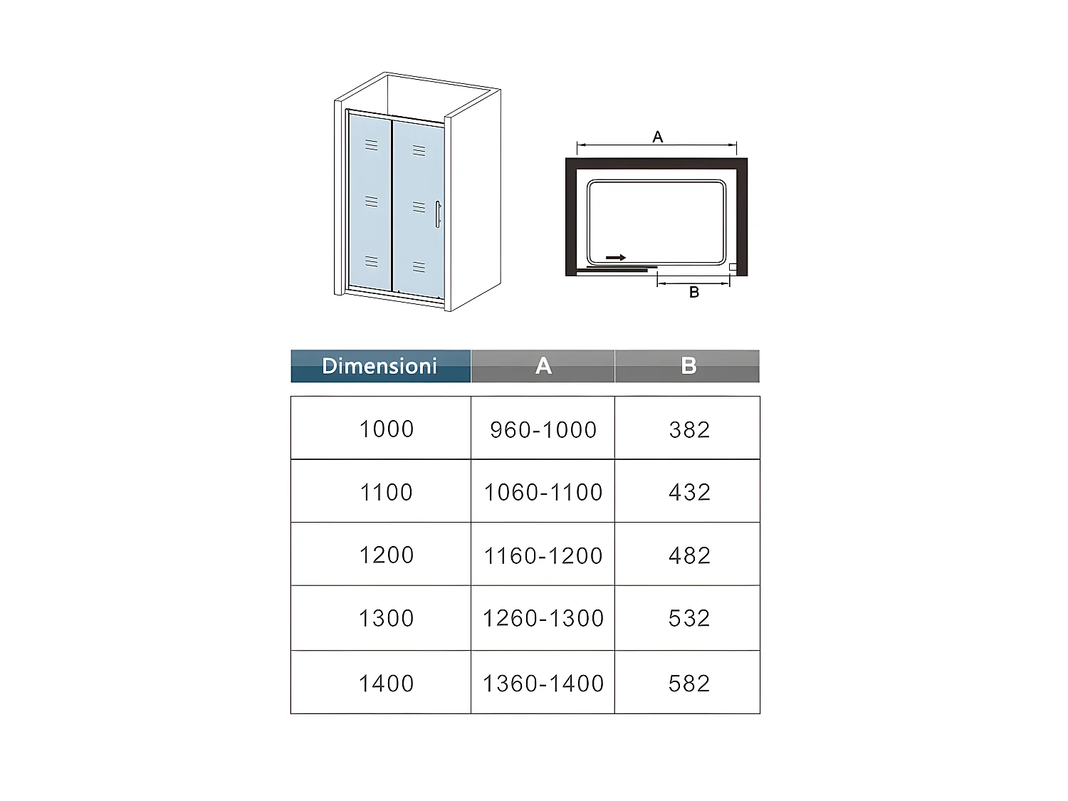 Schuifdeur 110x190cm, 5mm gehard glas, douchedeurhoogte 190cm-2 rolluiken
