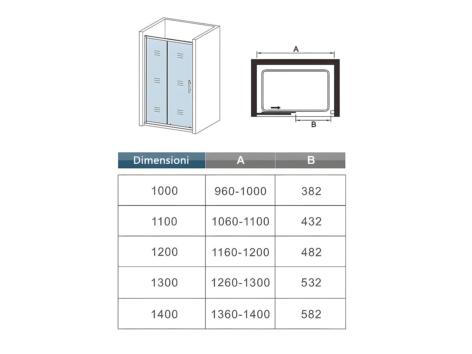Porte de douche coulissante 110x190cm en 5mm verre trempé, porte de douche Hauteur 190cm - 2 volets