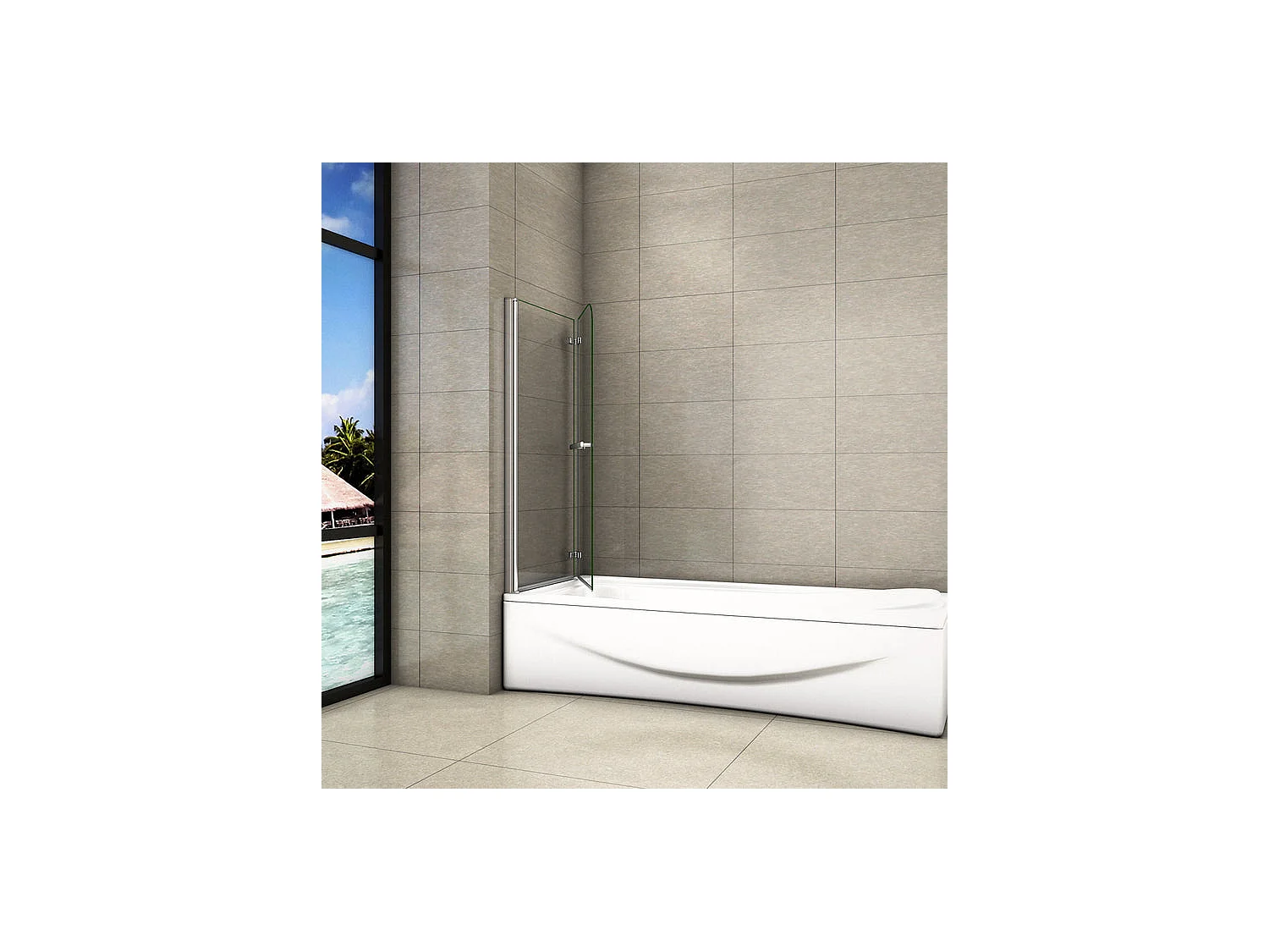 Pare-baignoire 120x140cm pivotant 180° , paroi de baignoire en 6mm verre anticalcaire, avec une poignée en Inox