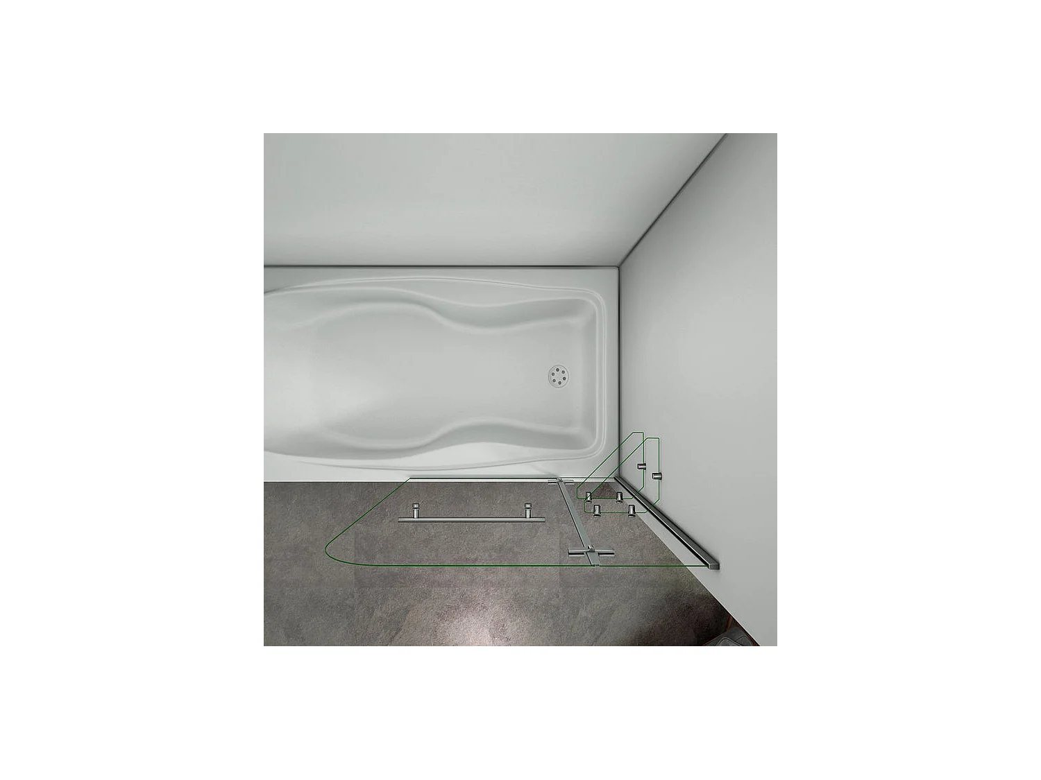 Pare-baignoire 100x140cm pivotant 90° en verre trempé, paroi de baignoire avec porte-serviette et 2 étagères