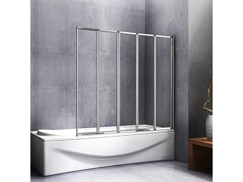 Pare-baignoire 120x140cm à 5 volets, paroi de baignoire pivotant et pliant 180° en 4mm verre strempé transparent