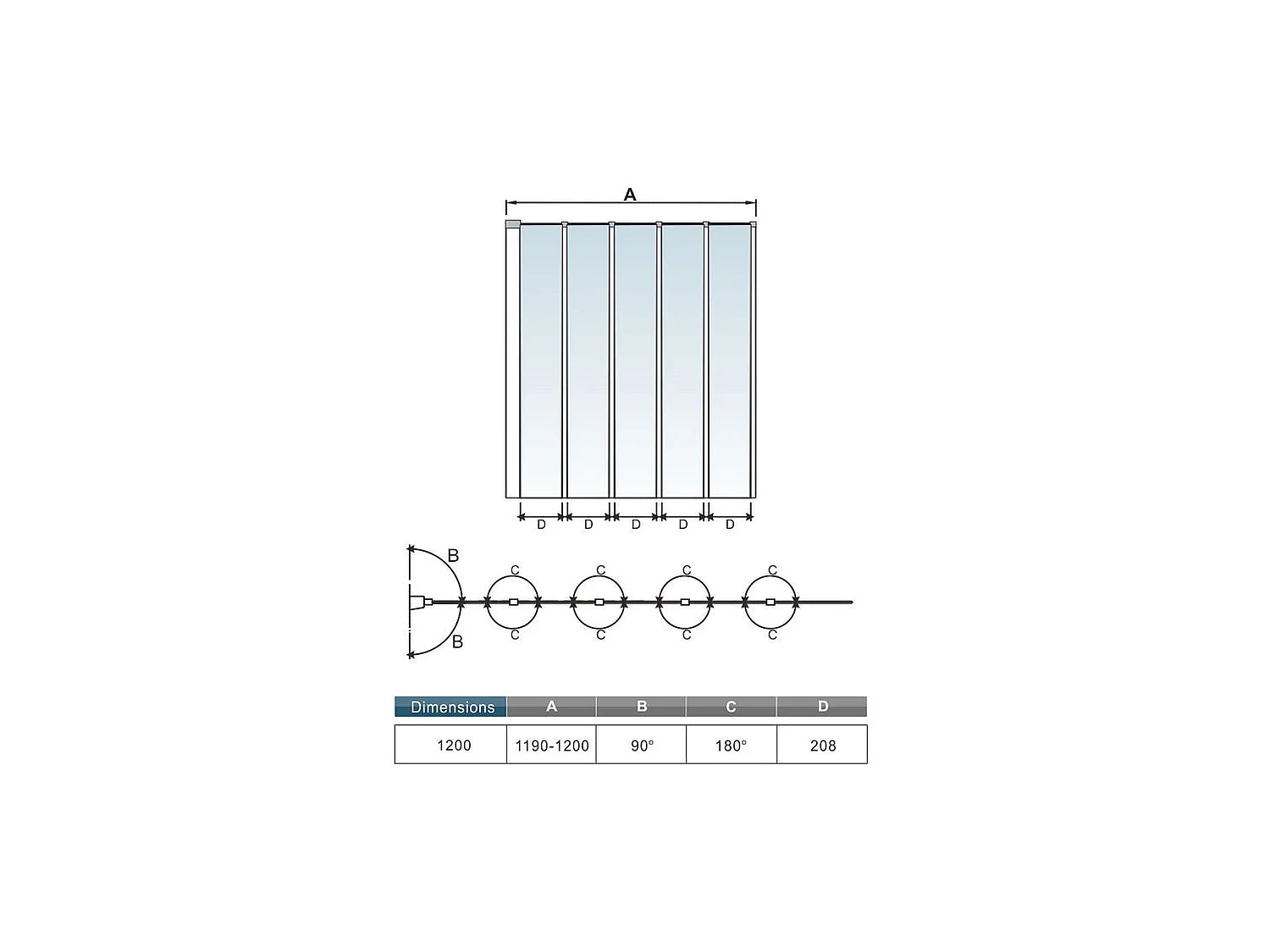 Pare-baignoire 120x140cm à 5 volets, paroi de baignoire pivotant et pliant 180° en 4mm verre strempé transparent