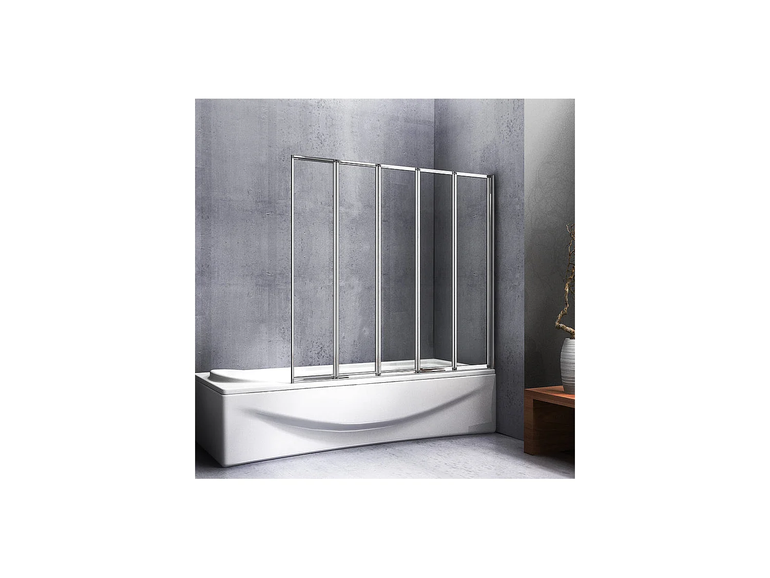 Pare-baignoire 120x140cm à 5 volets, paroi de baignoire pivotant et pliant 180° en 4mm verre strempé transparent