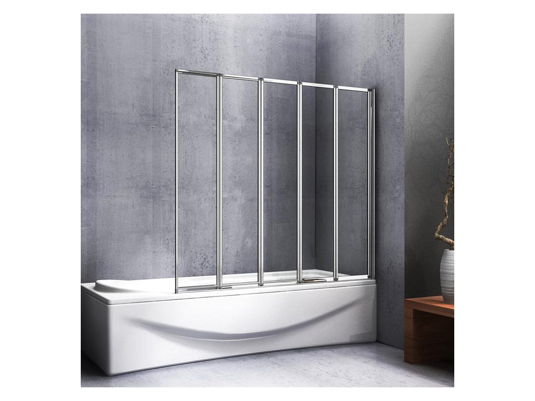 Pare-baignoire 120x140cm à 5 volets, paroi de baignoire pivotant et pliant 180° en 4mm verre strempé transparent