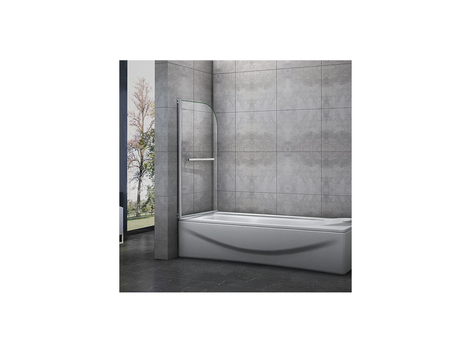 Pare-baignoire 70x130cm pivotant 180° en verre trempé, paroi de baignoire avec porte-serviette