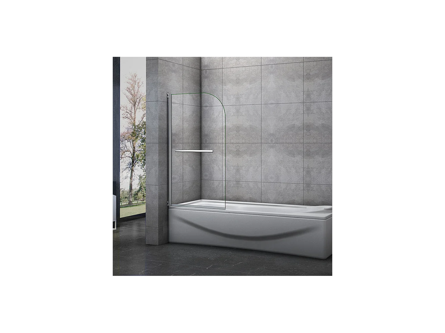Pare-baignoire 70x130cm pivotant 180° en verre trempé, paroi de baignoire avec porte-serviette