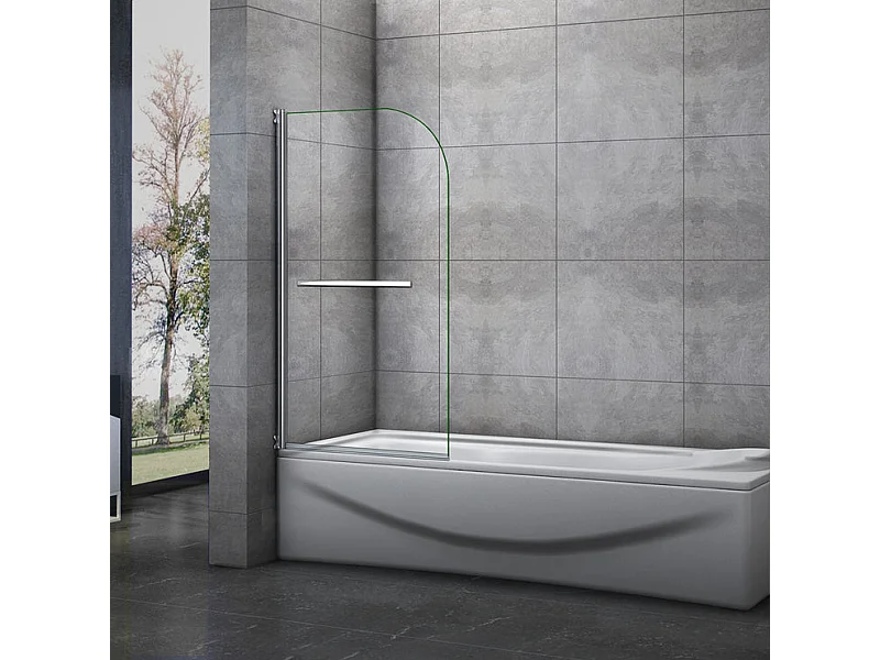 Pare-baignoire 70x130cm pivotant 180° en verre trempé, paroi de baignoire avec porte-serviette