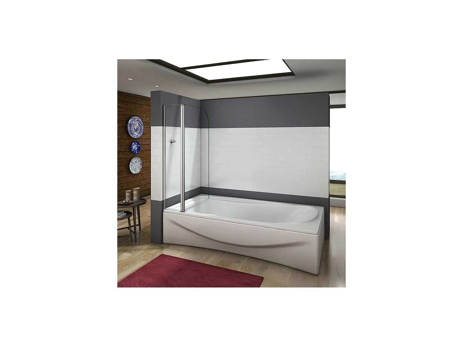 Pare-baignoire 100x140cm pivotant 180°, paroi de baignoire en verre 5mm trempé anticalcaire, avec porte-serviette