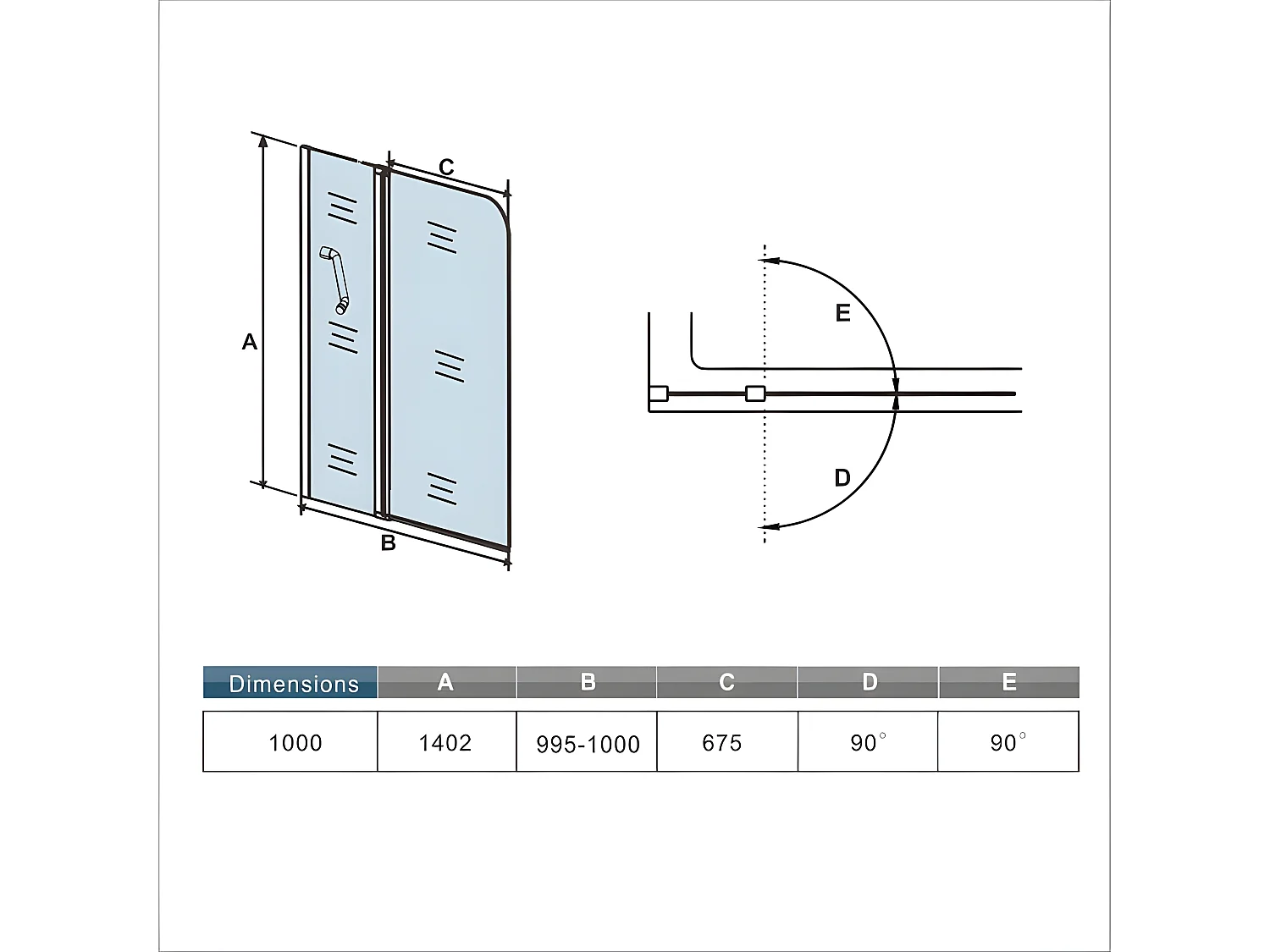 Pare-baignoire 100x140cm pivotant 180°, paroi de baignoire en verre 5mm trempé anticalcaire, avec porte-serviette