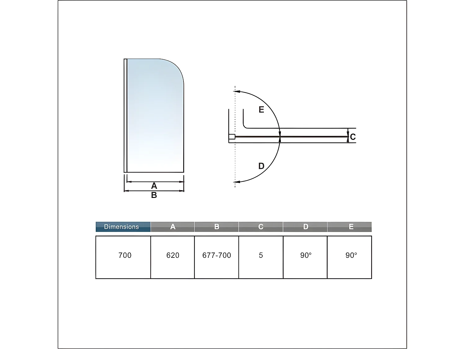 Pare-baignoire 70x130cm en 5mm verre anticalcaire, paroi de baignoire pivotant 180°Hauteur 130cm