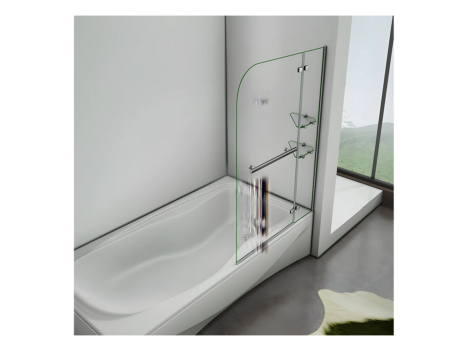 Pare-baignoire 90x140cm pivotant 90° en verre trempé, paroi de baignoire avec porte-serviette et 2 étagères