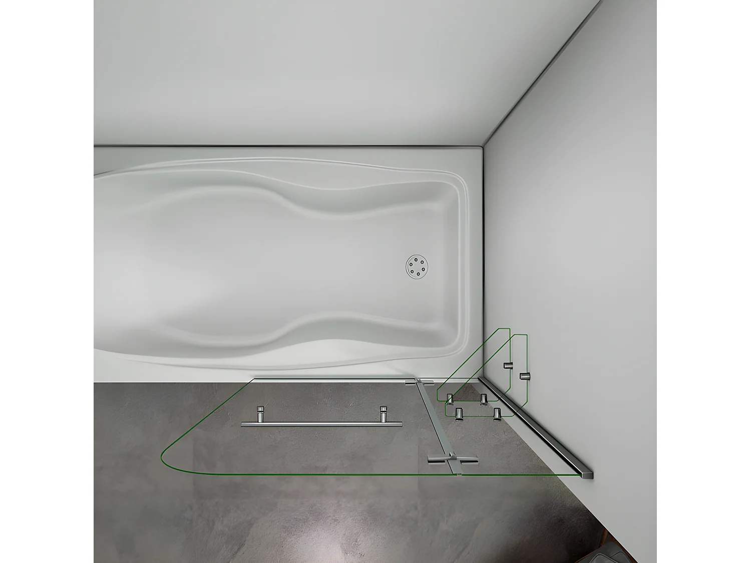 Pare-baignoire 90x140cm pivotant 90° en verre trempé, paroi de baignoire avec porte-serviette et 2 étagères