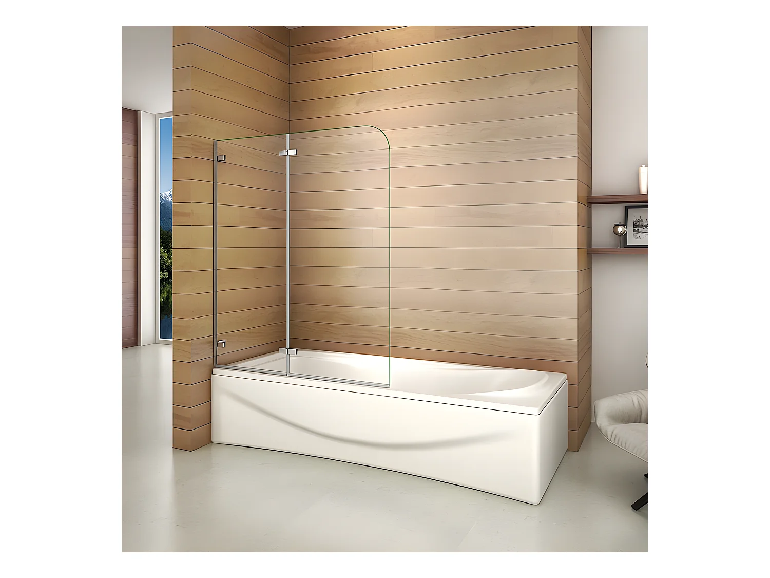 Pare-baignoire 100x140cm, paroi de baignoire pivotant et repliable Hauteur 140cm en verre de sécurité