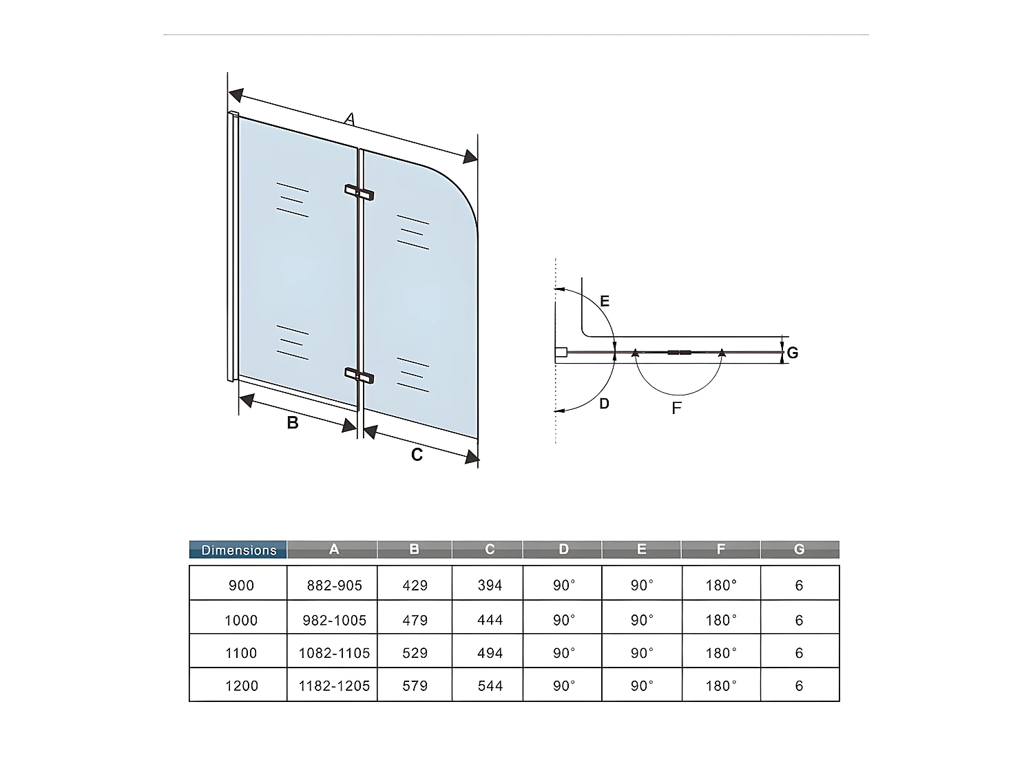 Pare-baignoire 90x140cm pivotant et pliant, paroi de baignoire, écran de douche à 2 volets en verre trempé transparent