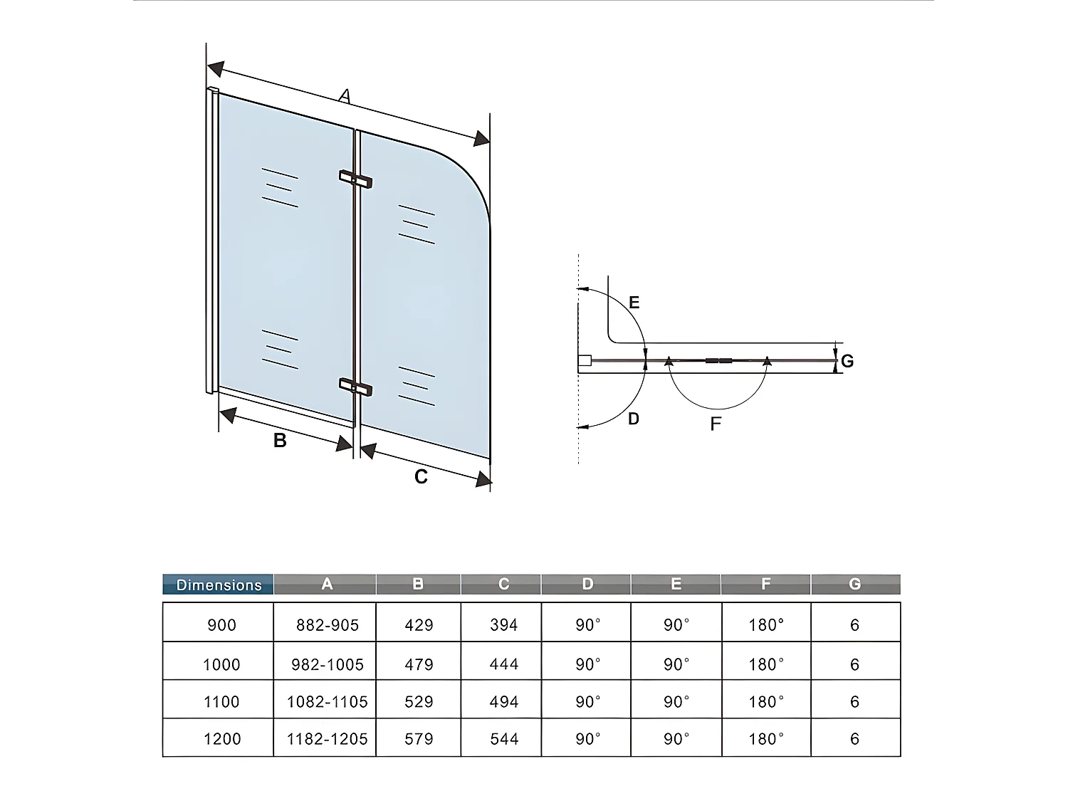 Pare-baignoire 90x140cm pivotant et pliant, paroi de baignoire, écran de douche à 2 volets en verre trempé transparent