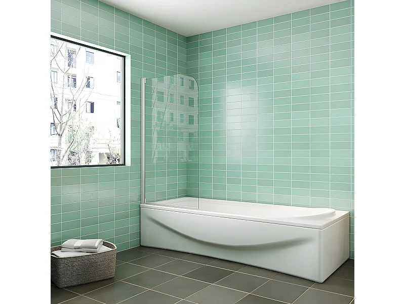 Pare-baignoire 70x130cm profilé blanc, écran paroi de baignoire pivotante 180° en verre de sécurité