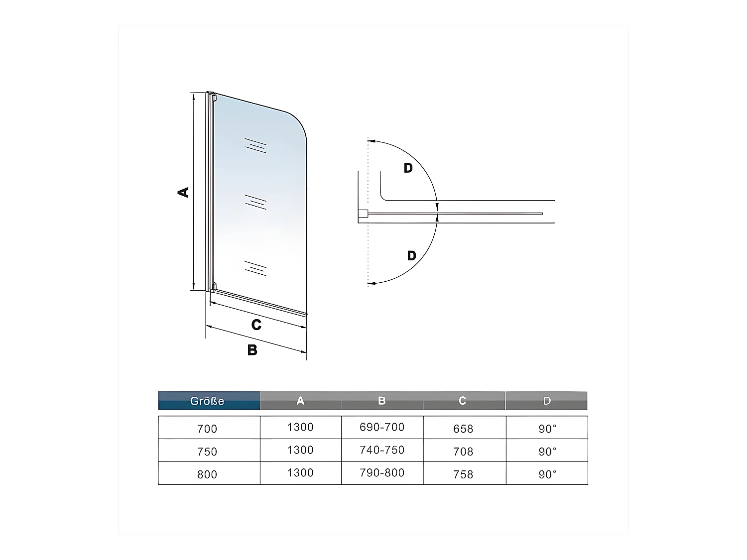 Pare-baignoire 70x130cm profilé blanc, écran paroi de baignoire pivotante 180° en verre de sécurité
