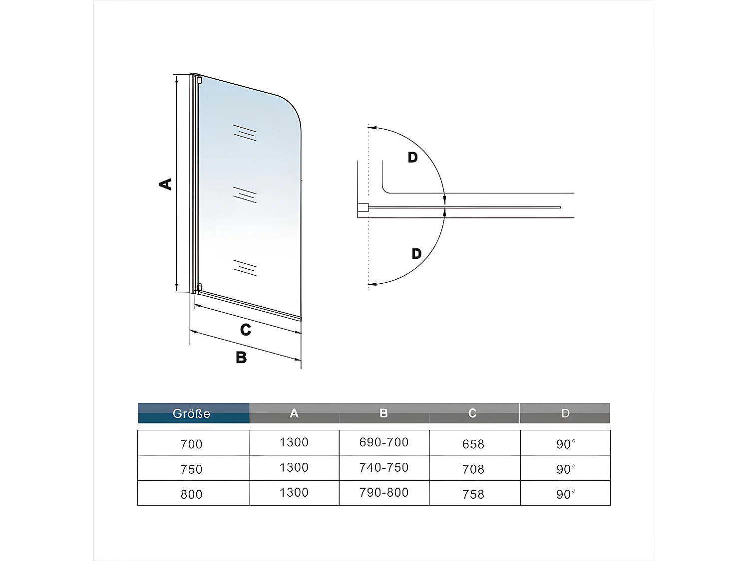 Pare-baignoire 70x130cm profilé blanc, écran paroi de baignoire pivotante 180° en verre de sécurité
