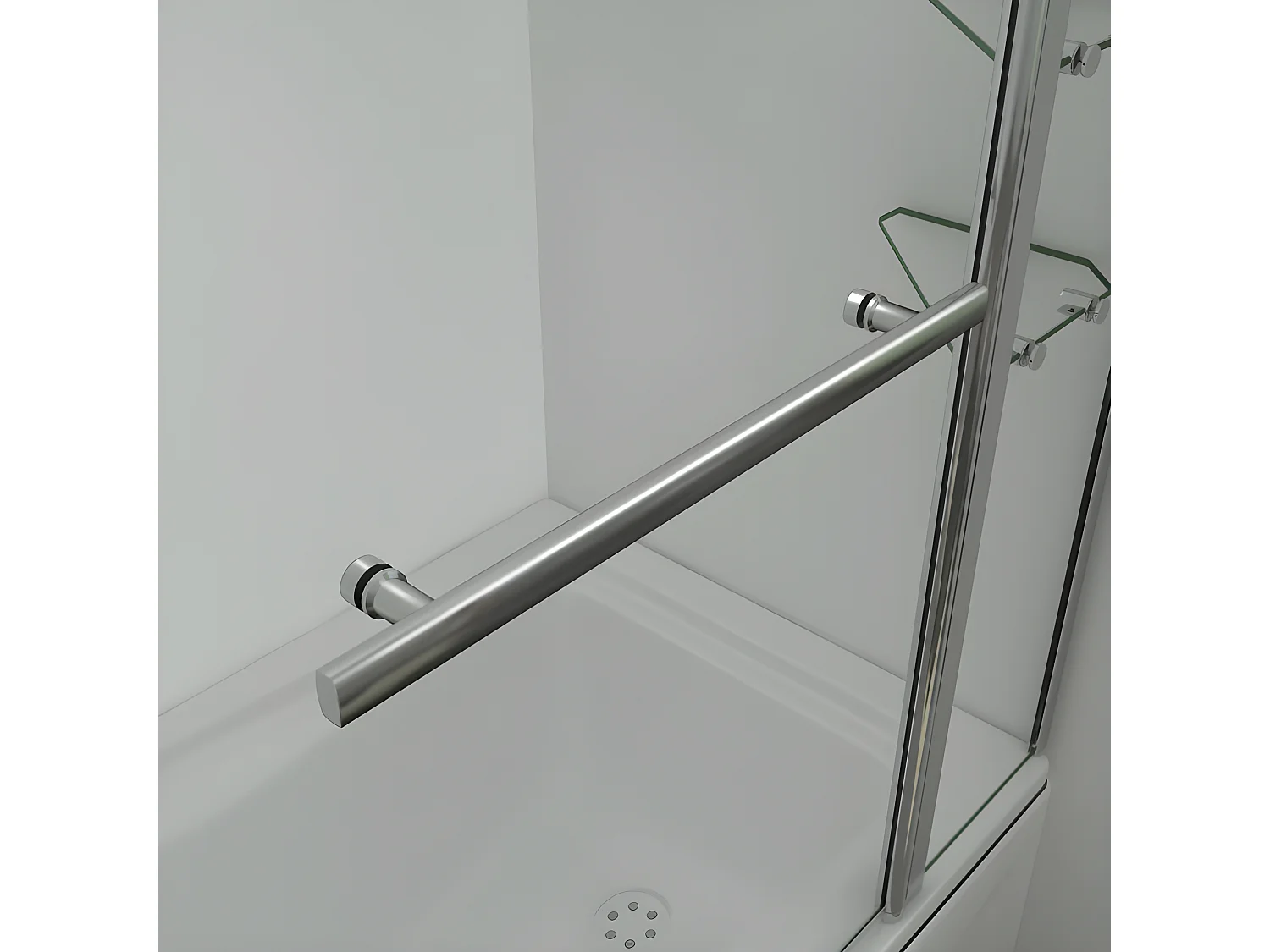 Pare-baignoire 100x140cm rectangle, paroi de baignoire pivotant 240° en verre de sécurité, avec 2 étagères