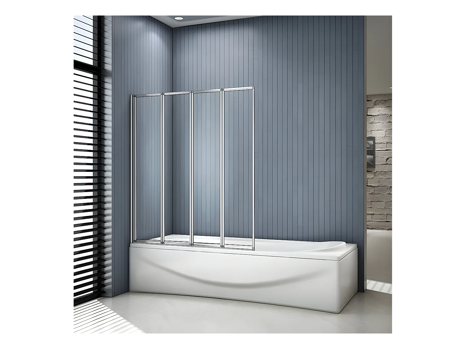 Pare-baignoire 100x140cm à 4 volets, paroi de baignoire pivotant et pliant 180° en 4mm verre strempé transparent