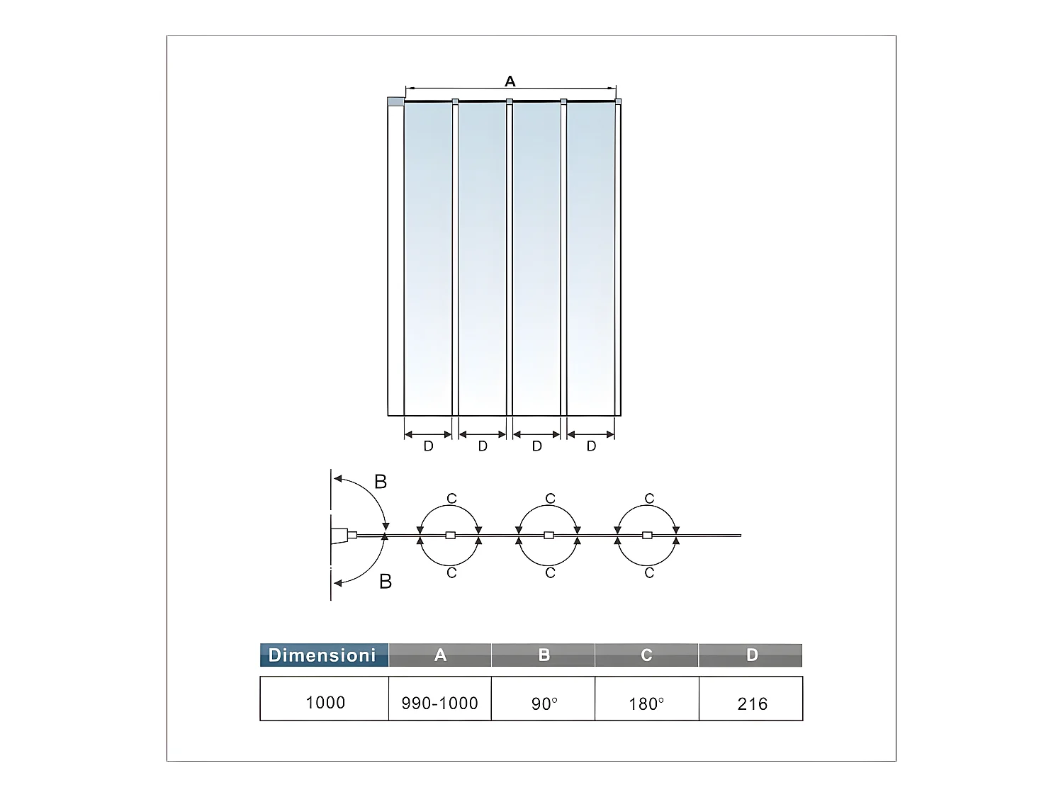 Pare-baignoire 100x140cm à 4 volets, paroi de baignoire pivotant et pliant 180° en 4mm verre strempé transparent