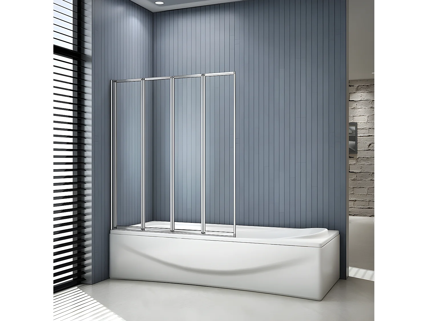 Pare-baignoire 100x140cm à 4 volets, paroi de baignoire pivotant et pliant 180° en 4mm verre strempé transparent