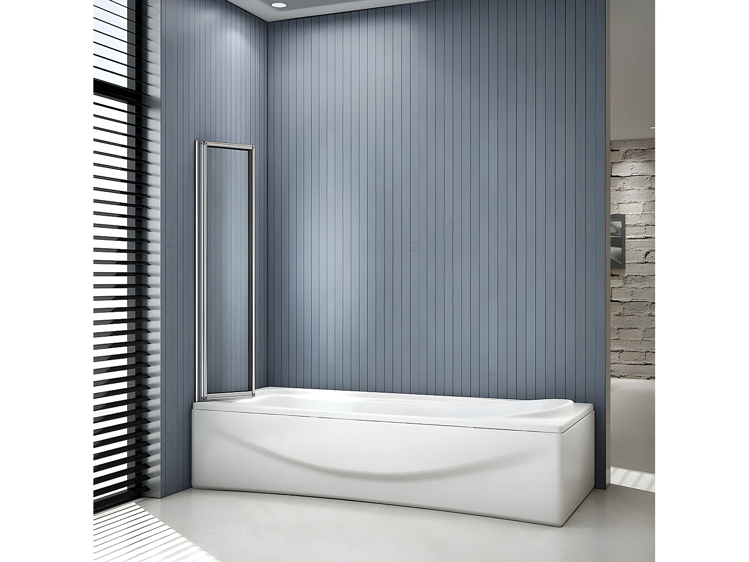 Pare-baignoire 100x140cm à 4 volets, paroi de baignoire pivotant et pliant 180° en 4mm verre strempé transparent
