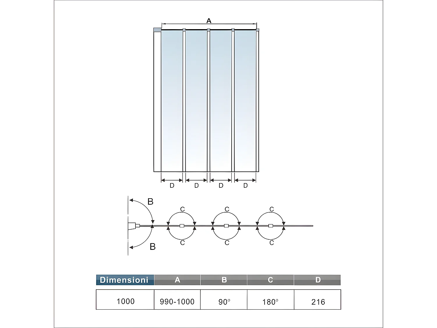Pare-baignoire 100x140cm à 4 volets, paroi de baignoire pivotant et pliant 180° en 4mm verre strempé transparent