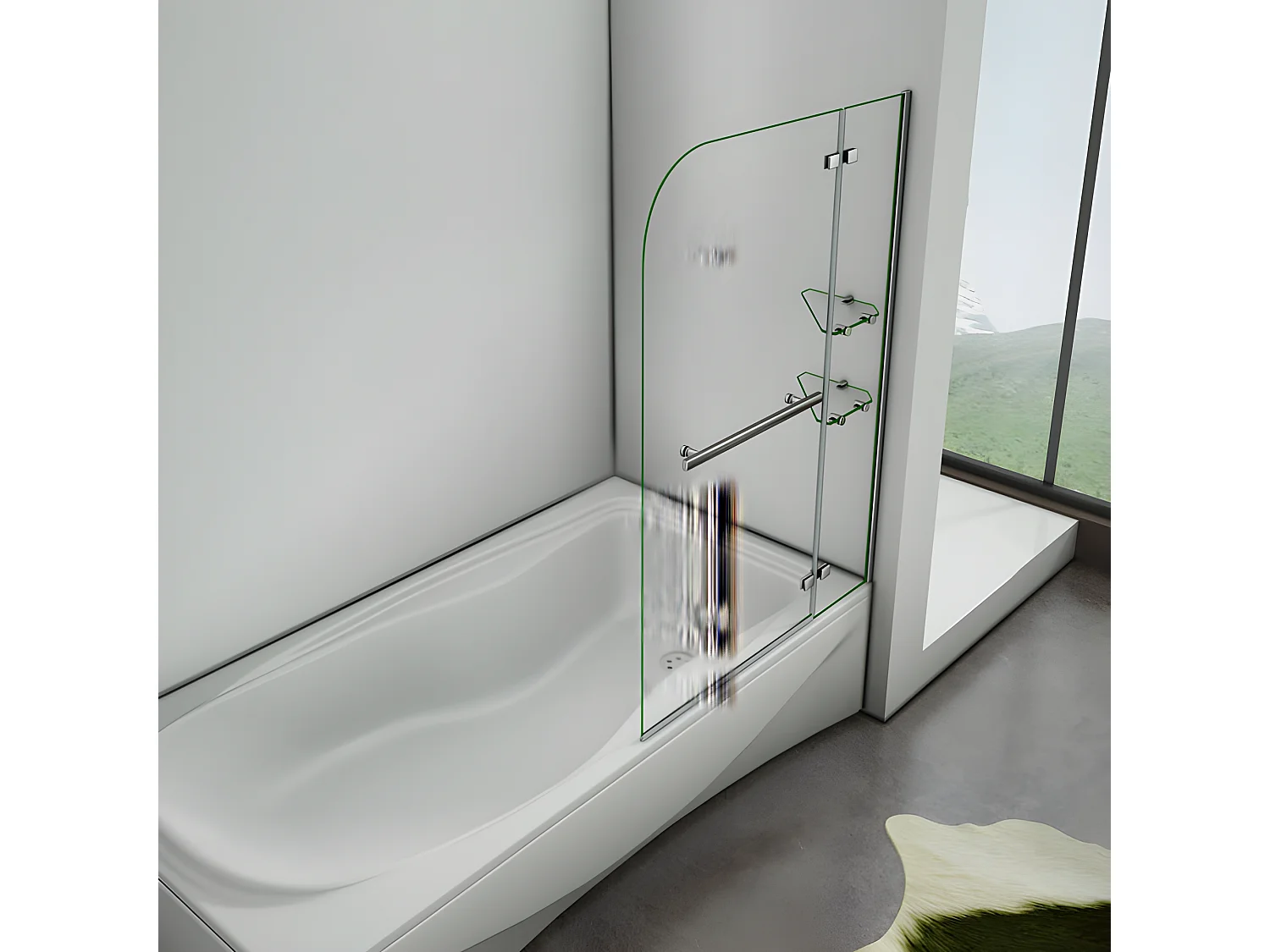 Pare-baignoire 120x140cm pivotant 90° en verre trempé, paroi de baignoire avec porte-serviette et 2 étagères