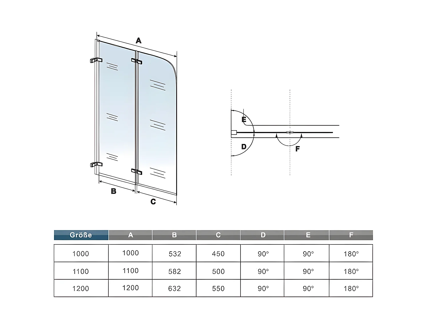 Pare-baignoire 120x140cm, paroi de baignoire pivotant et repliable Hauteur 140cm en verre de sécurité
