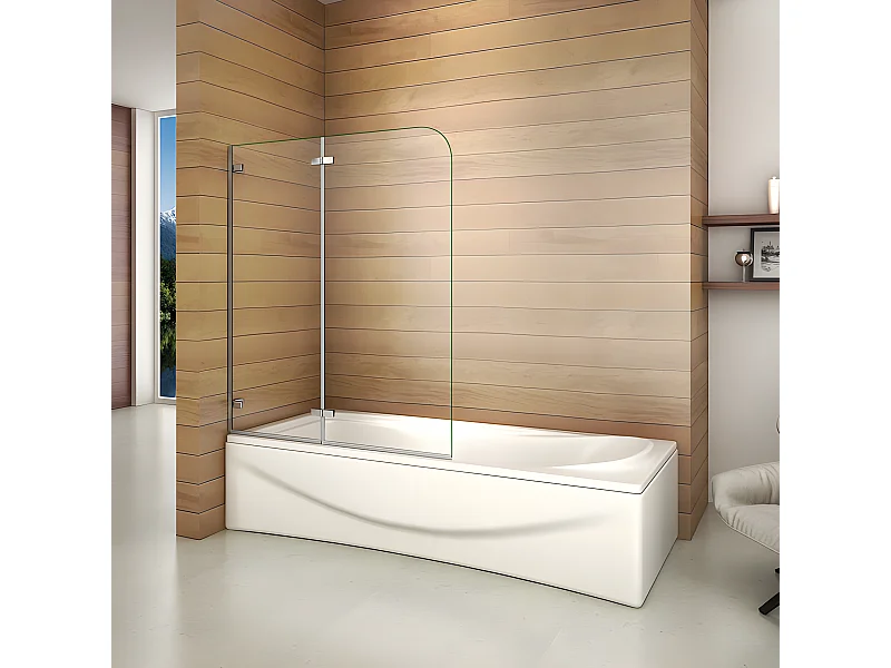 Badscherm 120x140cm, draaibaar en opvouwbaar badscherm Hoogte 140cm in veiligheidsglas