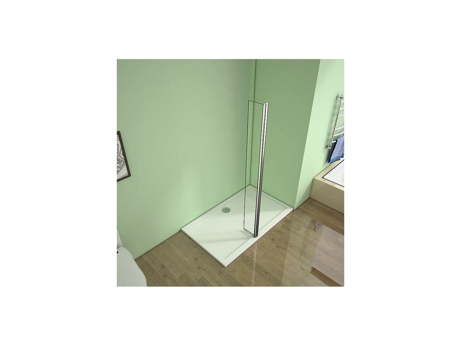 Volet pivotant seul 40x200cm pour paroi de douche à l'italienne en verre 8mm, retour pivotant à 180°, verre anticalcaire