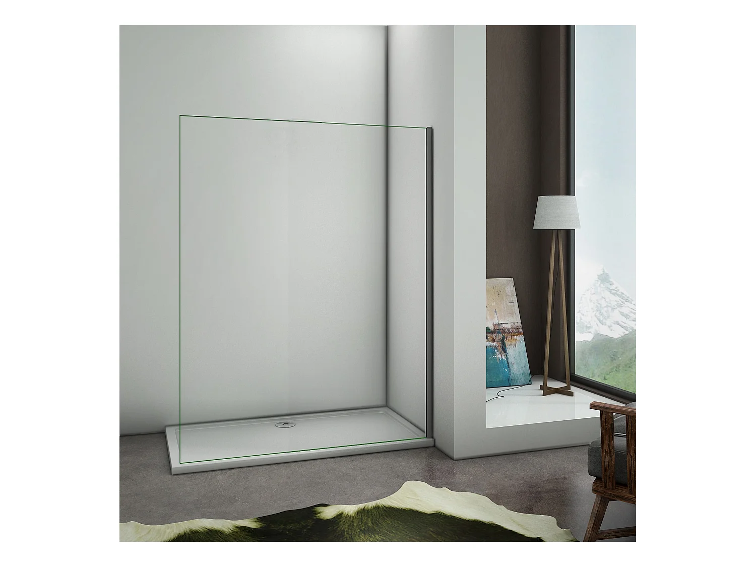 Inloopdouchewand 140x200cm in 8mm antikalk gehard glas, zonder bevestigingsstang