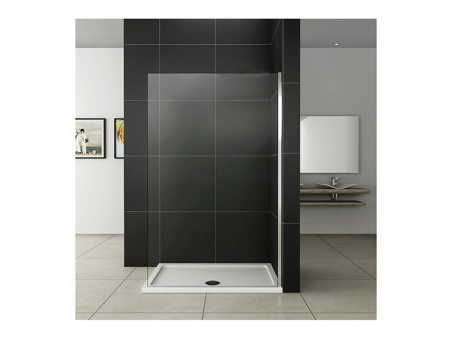 Inloopdouchewand 120x200cm in 8mm antikalk gehard glas, zonder bevestigingsstang