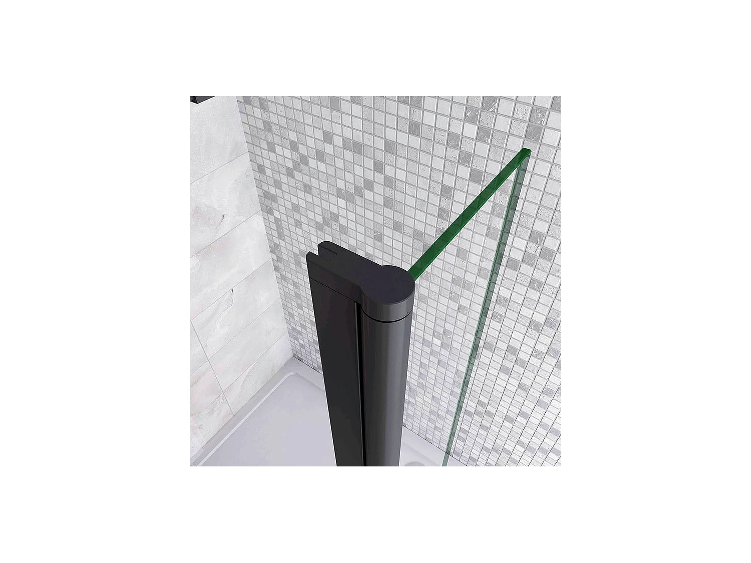 Volet pivotant seul 40x200cm pour paroi de douche à l'italienne noire en verre 8mm, retour pivotant à 180°, verre anticalcaire