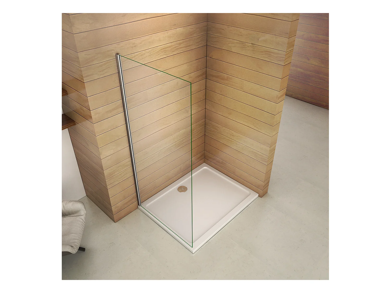 Inloopdouchewand 60x200cm in 8mm antikalk gehard glas, zonder bevestigingsstang