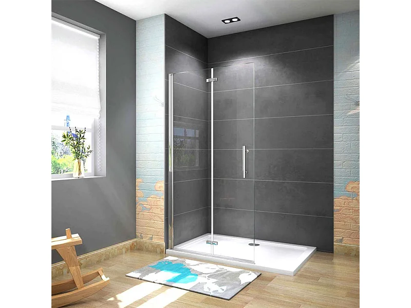 Paroi de douche pivotante 85x185cm paroi de douche à l'italienne pliante en verre 6mm anticalcaire, avec poignée en inox