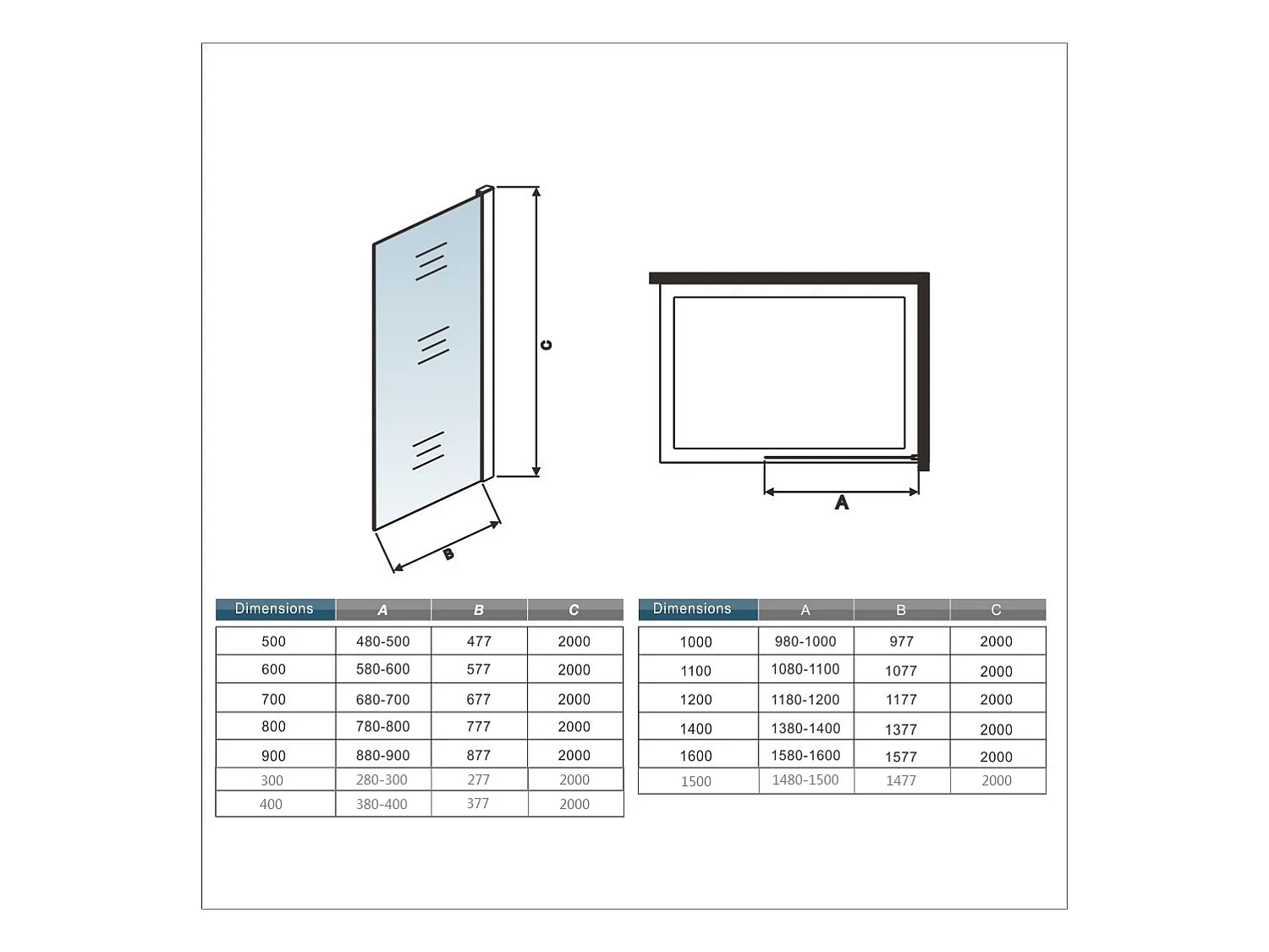 Paroi de douche à l'italienne 130x200cm en 8mm verre trempé anticalcaire, sans barre de fixation