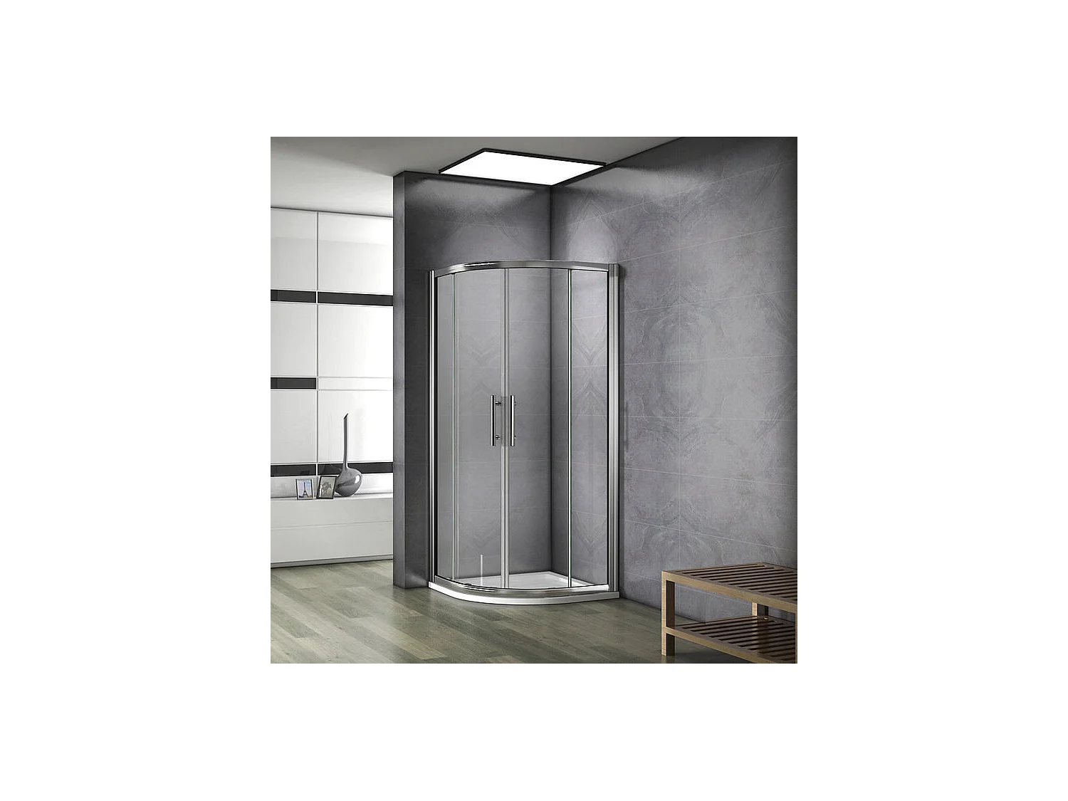 Cabine de douche coulissante 90x90x195cm cabine de douche 1/4 rond, 6mm verre de sécurité anticalcaire
